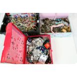 Three boxes of costume jewellery to include earrings, necklaces, bracelets, bangles, rings etc