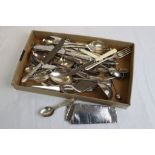 Various EPNS flatware to include bead pattern knives, forks, teaspoons, a ladle,cheese knife salt