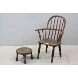 Antique Child's Hoop Back Windsor Elbow Chair with Elm Seat together with an Antique Elm Seated