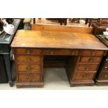 Arts and Crafts Late Victorian Pitch Pine Twin Pedestal Desk with an arrangements of nine drawers,