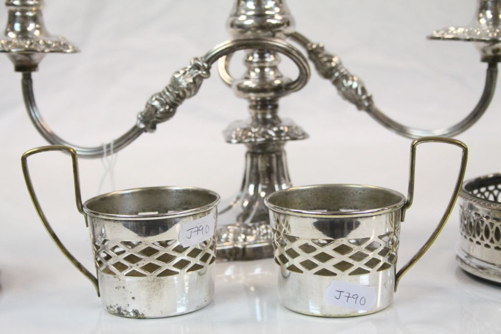 Viners Silver Plated Three Branch Candelabra together with a Pair of Silver Plated and Wooden Wine - Image 2 of 4