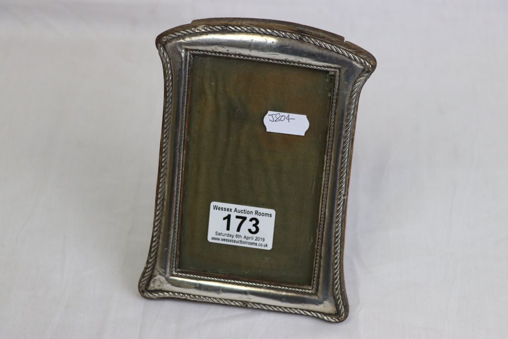 Early George V silver easel back photograph frame, rope twist border design, makers mark partially