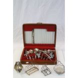 Small collection of vintage Silver plate to include a Hukin & Heath Toast rack and a cased Canteen