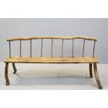 Rustic Provincial Oak Stick Back Bench raised on Simple Stick Splayed Legs, 137cms long x 67cms