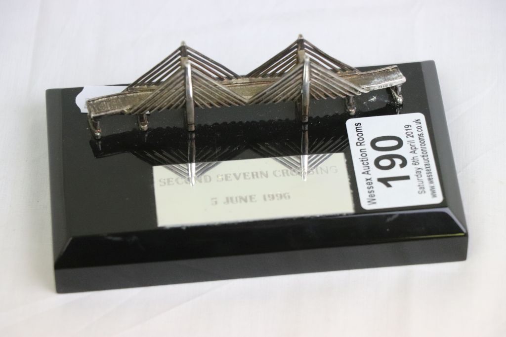 Hallmarked Silver Model of The Second Severn Bridge on Wooden Plinth - Image 2 of 4