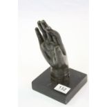 Contemporary Bronze Figure of a Hand signed with foundry mark on Bronze Base