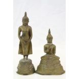 Two Thai Buddhist Bronze Statues, 24cms and 18cms high