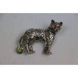 Silver Brooch in the form of a Cougar with Ruby Eyes and Peridot Set to the Tail
