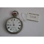 Silver open face top wind pocket watch, white enamel dial (chipped and cracked) black Roman