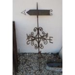 Vintage Iron Weather Vane with Pointing Arrow and Scroll Brackets to North, South, East, West,