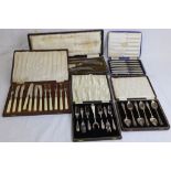 Cased set of six silver handled butter knives, cased set of six ivorine handles fruit knives and