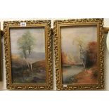 Pair of Late 19th / Early 20th century Landscape Oil Paintings on Canvas of Silver Birches, 24cms