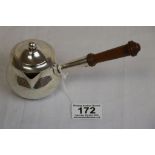 Georgian Style Silver Plated Lidded Brandy Warming Pan with Turned Wooden Handle