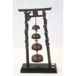 Chinese Temple Gong, the white metal stand with Dragon design and red painted finish and the four