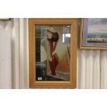 Studio Framed Oil Painting Study of a Nude Female in a Shower Room
