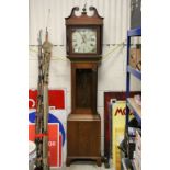19th century Oak Longcase Clock, the hood with broken swan neck pediment and brass eagle finial, the