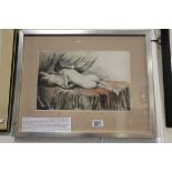 Tinted Etching of a Reclining Nude reading a Fashion Magazine, circa Early 20th century and