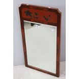 Japanese Red Lacquered Wall Mirror with Floral and Black etched and painted decoration, 88cms x