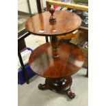 William IV Mahogany Whatnot with Two Circular Tiers, Turned Baluster Supports, Circular Platform