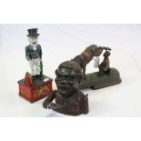 Three vintage painted Cast Iron Money Banks to include Uncle Sam and Kicking Mule examples