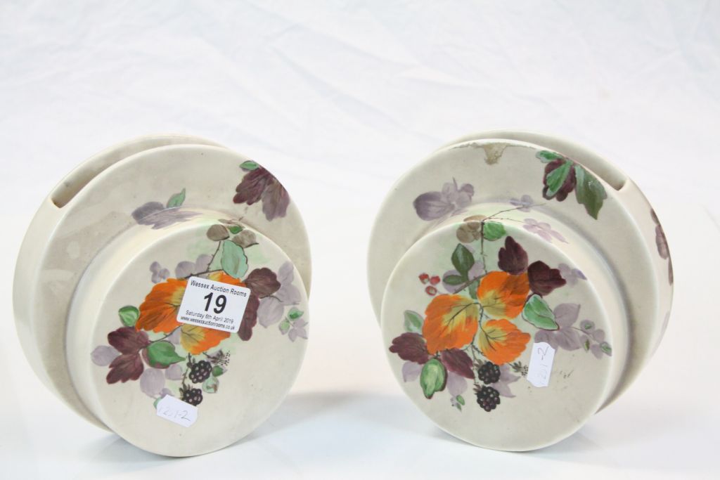 Pair of Clarice Cliff Wilkinson ceramic Wall pockets with hand painted Blackberry design, both