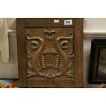 Arts and Crafts Oak Carved Panel with Stylised Dolphins and Urns