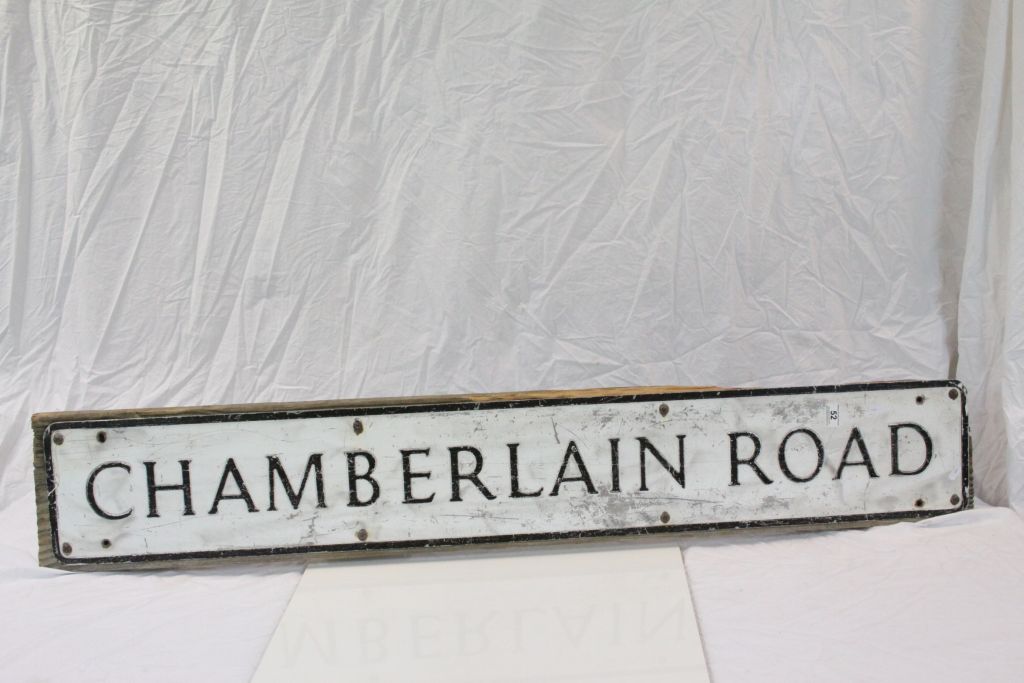 Vintage Aluminium street sign reading "Chamberlain Road", measures approx 149 x 23cm