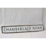 Vintage Aluminium street sign reading "Chamberlain Road", measures approx 149 x 23cm