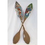 Tribal - Two Wooden Paddles, possibly Tourist South Sea Islands with Bright Coloured Painting to