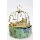 Clockwork Musical Birdcage jewellery box with drawer to base side, stands approx 22cm to cage top