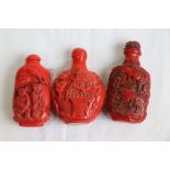 Three Cinnabar Style Lacquered Snuff Bottles