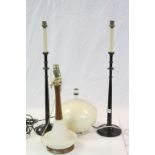 Pair of Woolpit Interiors Tall Slender Wooden Table Lamps together with a Retro Teak and Ceramic