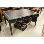 Antique Painted Library Partners Desk. false drawer to one side raised on square tapering legs