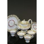 19th Century part teaset with Gilt detailing and Hand painted Flowers, with pink Crown makers