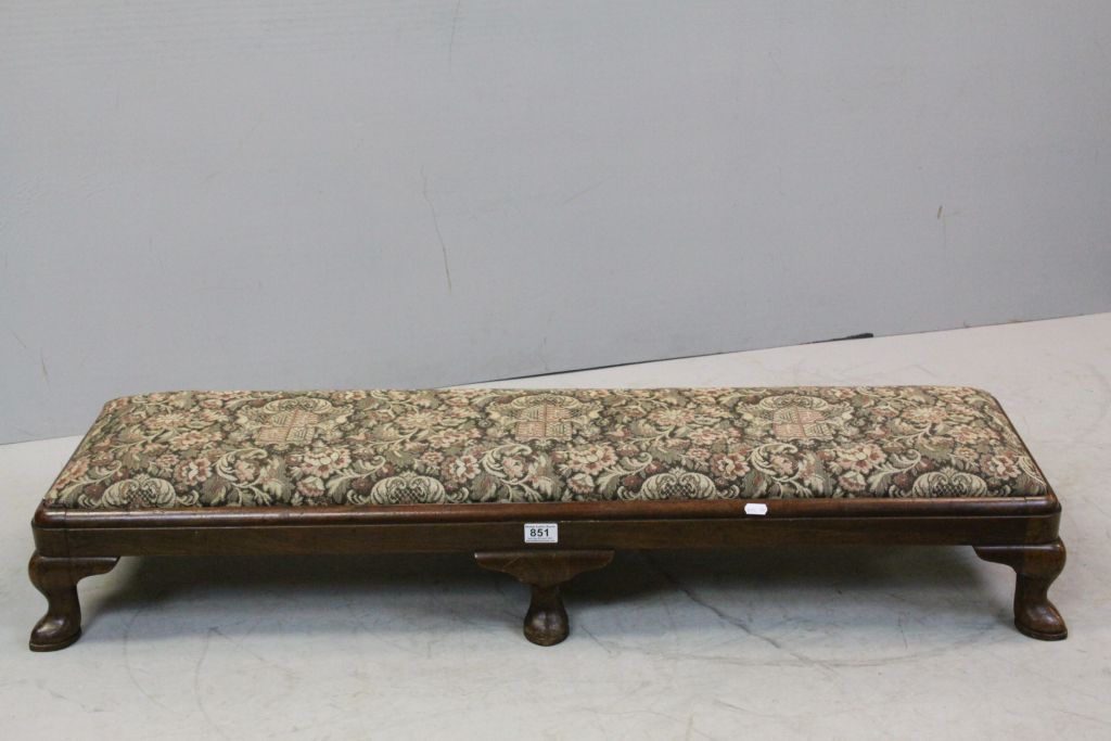 Early 20th century Mahogany Long Footstool with Drop In Upholstered Seat raised on Six Cabriole Legs - Image 2 of 4