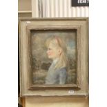 Mid 20th Century Oil on board Portrait of a young Girl and signed HMR 1956, frame measures approx 62