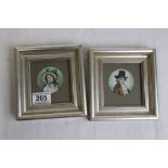 Pair of Miniature Watercolour Portraits of a Regency Lady (Madame Seriziat) and Gentleman, signed