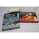 Boxed Tin Plate Ping Pong Clockwork Toy together with 1970's Boxed Etch-a-Sketch and a Jumbo Jet