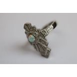 Silver Art Deco Style Ring with Central Opal Panel