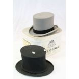 Lincoln Bennett Moss Bros Grey Top Hat together Vintage HB Collapseable Black Top Hat and a