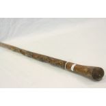 Folk Art Walking Stick with Carved Snake to Stem