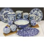 Collection of Blue and White Ceramics including Set of Three Early 20th century Graduating Jugs,