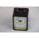 Late 19th / Early 20th century Italian Carriage Clock, Black Metal Case, White Enamel Dial with Gilt