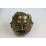 Oriental Four Faced Bronze Buddha Head Paperweight