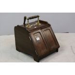 Victorian Arts and Crafts Mahogany Coal Box with Patent Design Opening Action Brass Handle, Coal