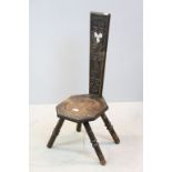 Oak Spinning Chair with Foliage Carved Back