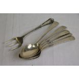 Five Edwardian silver dessert spoons, Old English pattern, makers Martin, Hall & Co, Sheffield