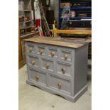 Grey Part Painted Chest comprising a Bank of Nine Drawers, 104cms long x 82cms high