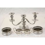 Viners Silver Plated Three Branch Candelabra together with a Pair of Silver Plated and Wooden Wine