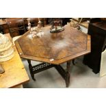 Late Victorian Walnut and Mahogany Octagonal Dining Table on Turned and Pierced Cruciform Base